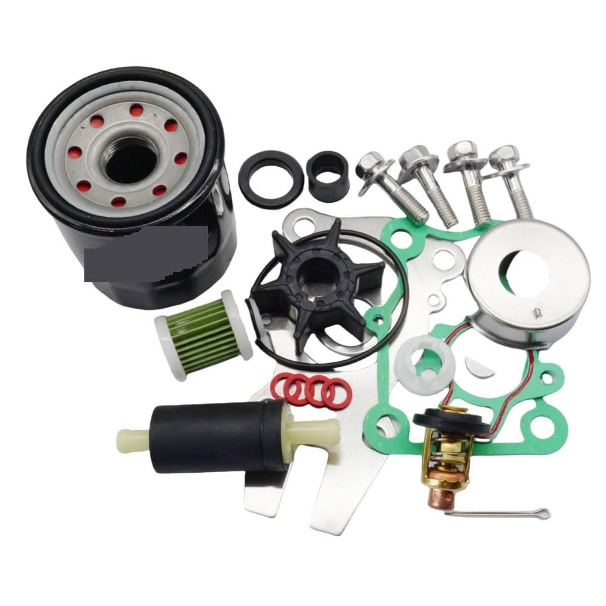 Passend für F30B F40F Kit 2009 + Außenbordwasserpumpe mit Ablaufdichtung, Thermostat, Öl- und Kraftstofffilter