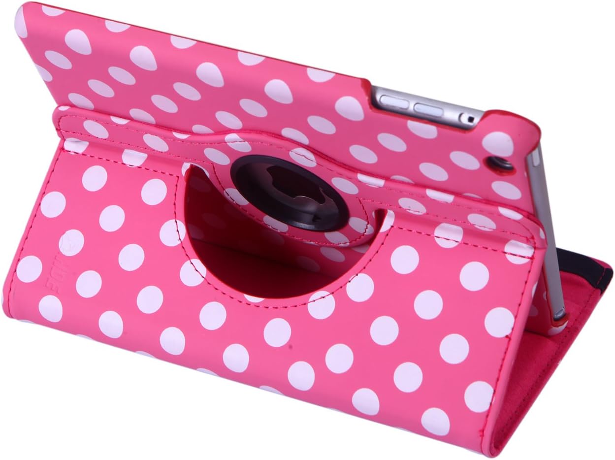 HDE Rotating Leather Stand Case, Hot Pink Polka Dot