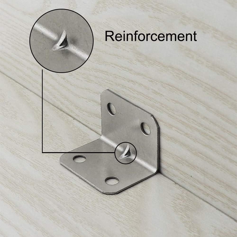 Caremore Corner Brackets Stainless Steel L Brackets,20-Pack, Heavy Duty Corner Braces for Furniture and Shelving(40mm*40mm*40mm) - Image 4