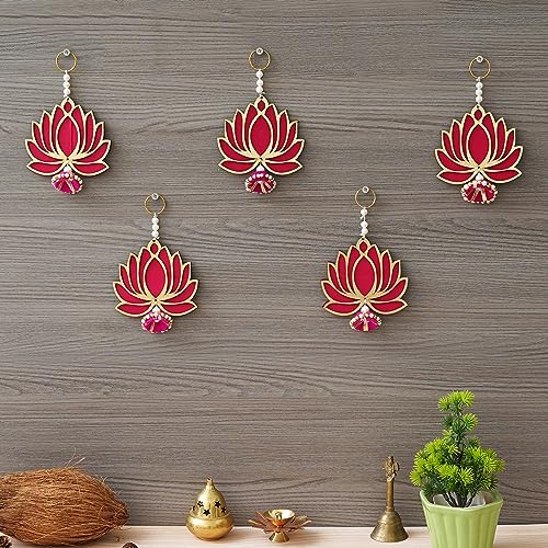 Webelkart Premium Lotus wall hanging |Lotus Back Drop Hanging | ganpati decoration Wall Hanging Home And Office Decor (Wood Set Of 5) 6" Inches