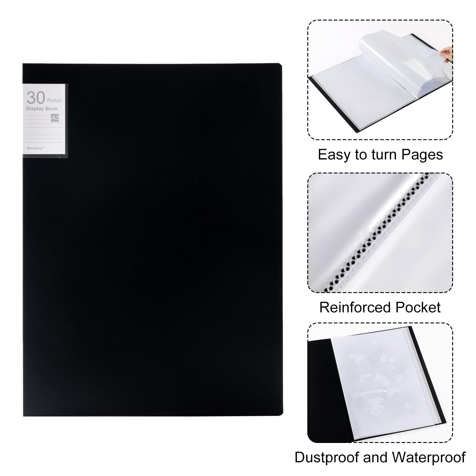 Srvnpioy A3 Display Book 30 Pockets, 2 Pack, 60 Sheet Capacity, Transparent Pockets - Image 4