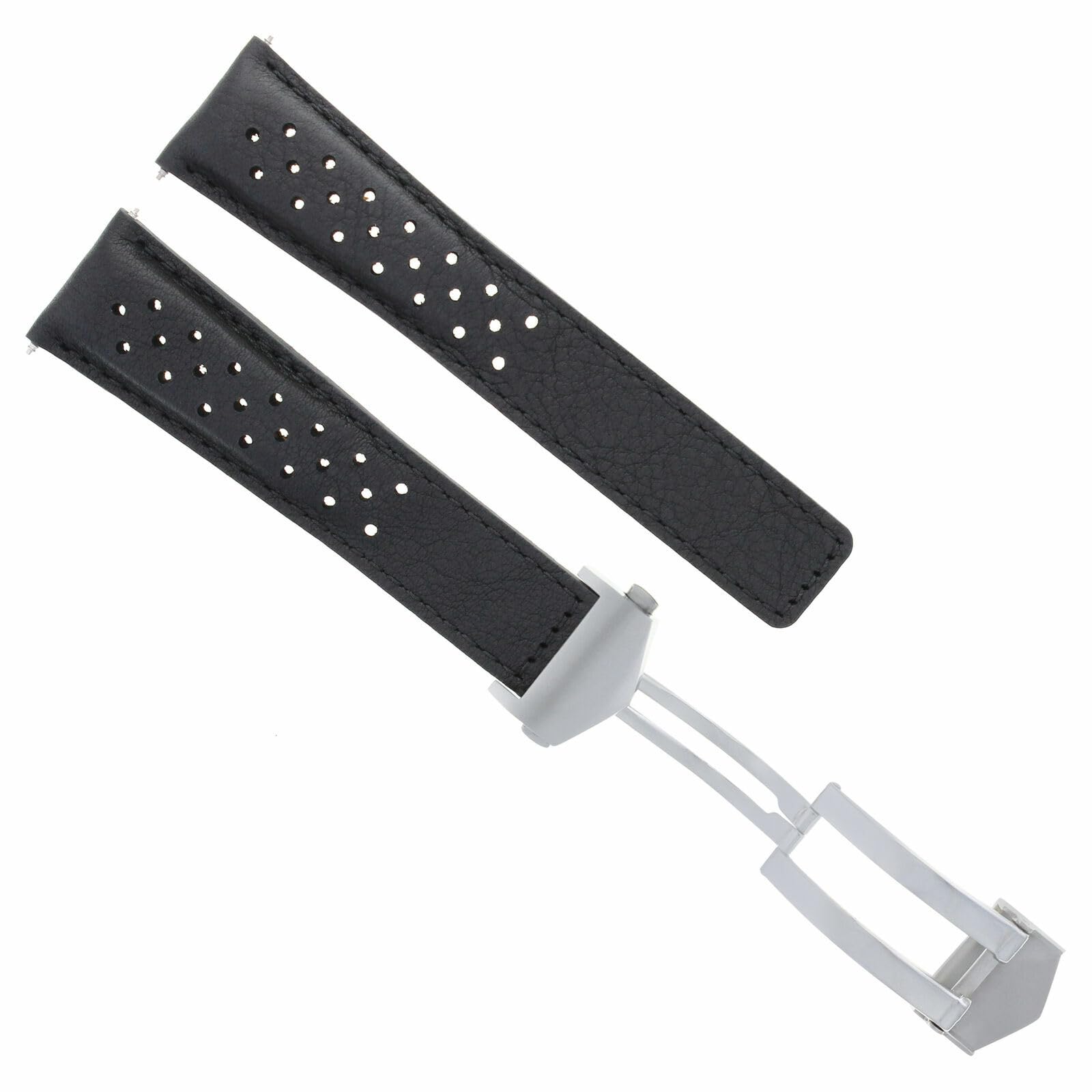 Ewatchparts Leather Watch Band Strap 19mm Compatible With Tag Heuer Carrera Twin Time CV2113-0 Black product thumbnail 4