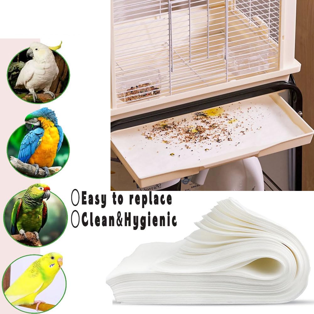 100 piezas de papel para jaula de pájaros, desechables, de gran tamaño, precortados, absorbentes, para mascotas, pájaros, loros
