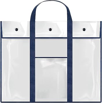TINAYAUE Large PVC Tote Bag Transparent Waterproof Files Carrier Bags A2/A3/A4 Paper Poster Paints Storage Carry Bag Students Art Portfolio Hanging Pouch for Artists Painting Teachers Teaching