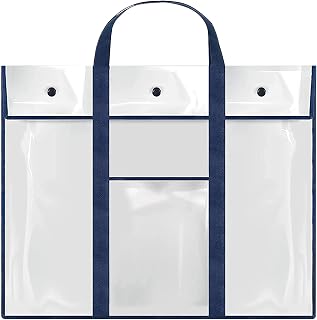 TINAYAUE Large PVC Tote Bag Transparent Waterproof Files Carrier Bags A2/A3/A4 Paper Poster Paints Storage Carry Bag Students Art Portfolio Hanging Pouch for Artists Painting Teachers Teaching