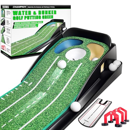 CHAMPKEY Professional Hazard Golf Putting Green Come with Golf Putting Gates and Putting Mirror - Progressive Slope Tech and Noise Reduction Tech Golf Putting Mat(LITE Version)