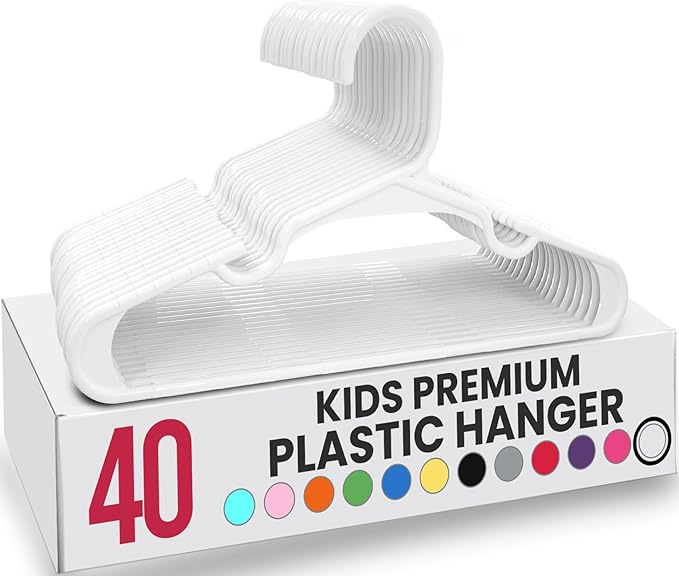 Utopia Home (Pack de 40, Blanco) Perchas de plástico para niños - Perchas para Ropa de bebé para la habitación del bebé y el Armario - Perchas para niños Que ahorran Espacio