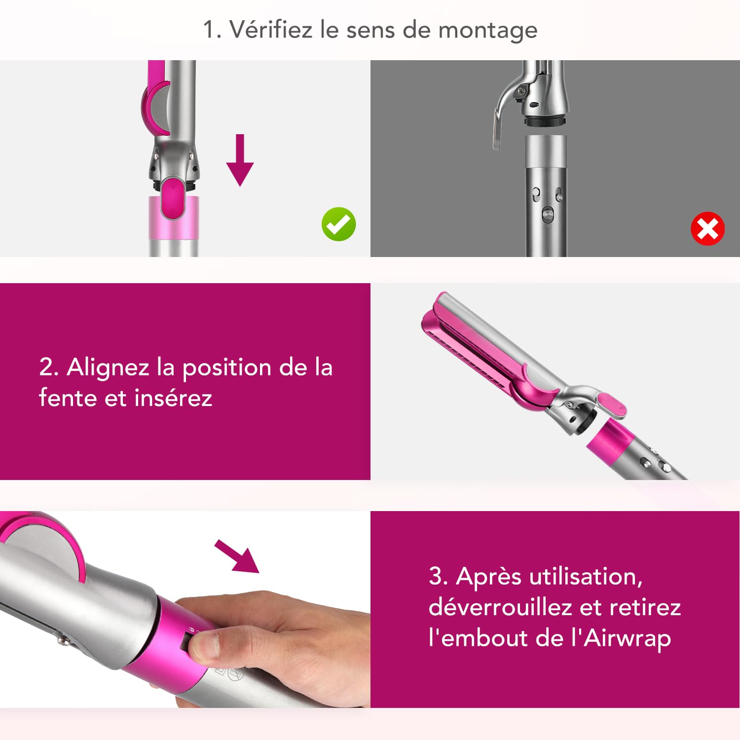 Glätteraufsätze für Dyson Airwrap mit Airflow Technologie ohne heiße Platten für sanftes Haarstyling mit weniger Schäden, Kompatibel mit HS01/HS05/HS08, Fuchsia