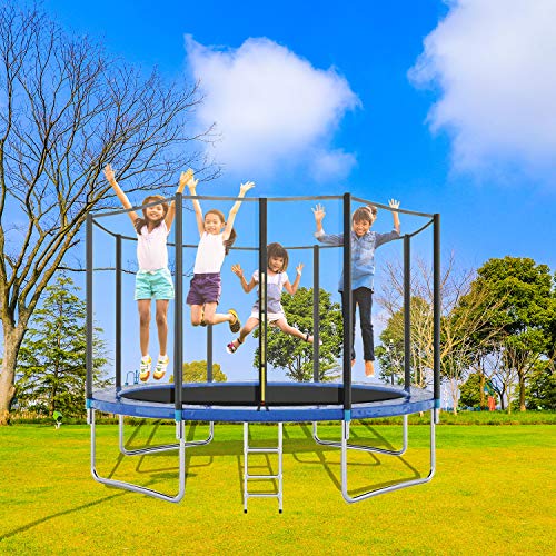 WASAKKY Trampoline for Kids and Adult - 12ft Kids Trampoline with Trampoline Accessories: Trampoline Ladder, Safety Trampoline Net, Spring Cover Padding