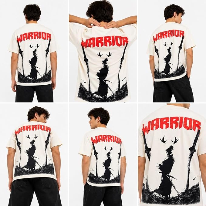 Image of Anime Printed Oversized Cotton Casual Round Neck T-Shirt for Men and Boys | Sharp, Eren yeagear & Mikasa akerman Japanese Streetwear Aesthetics