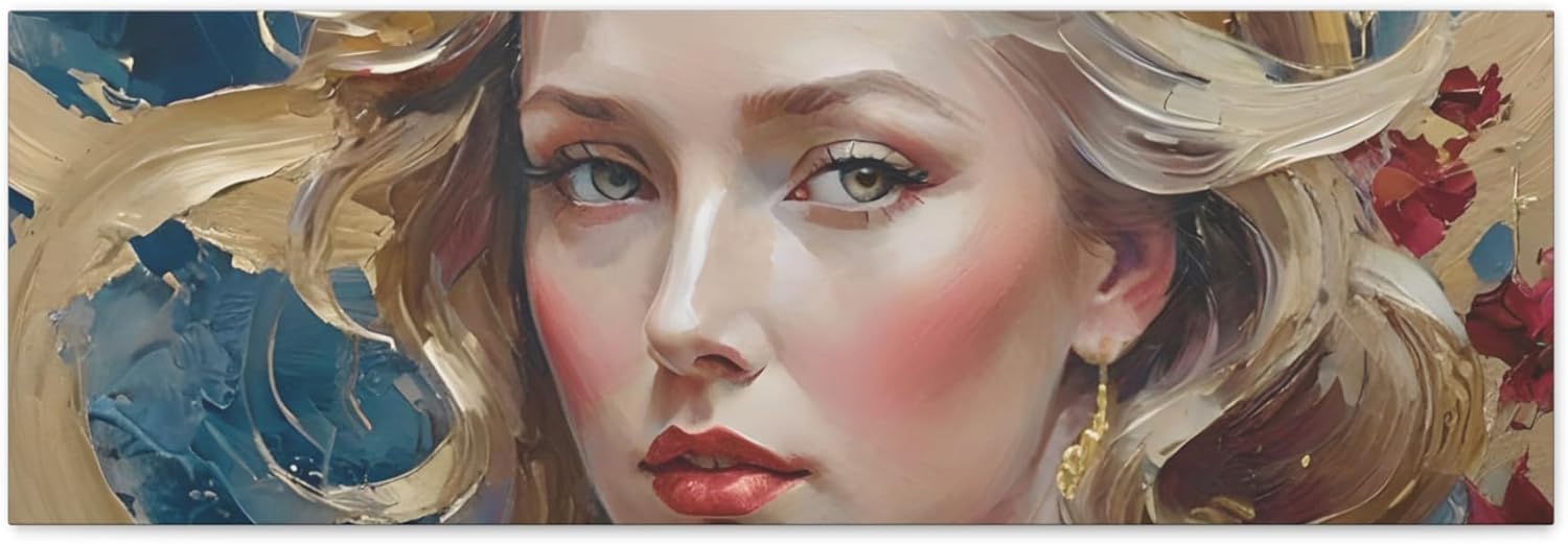 Forhera Design Luxury woman face painting, Open eyes woman art, Abstract feminine portrait, Elegant female oil painting