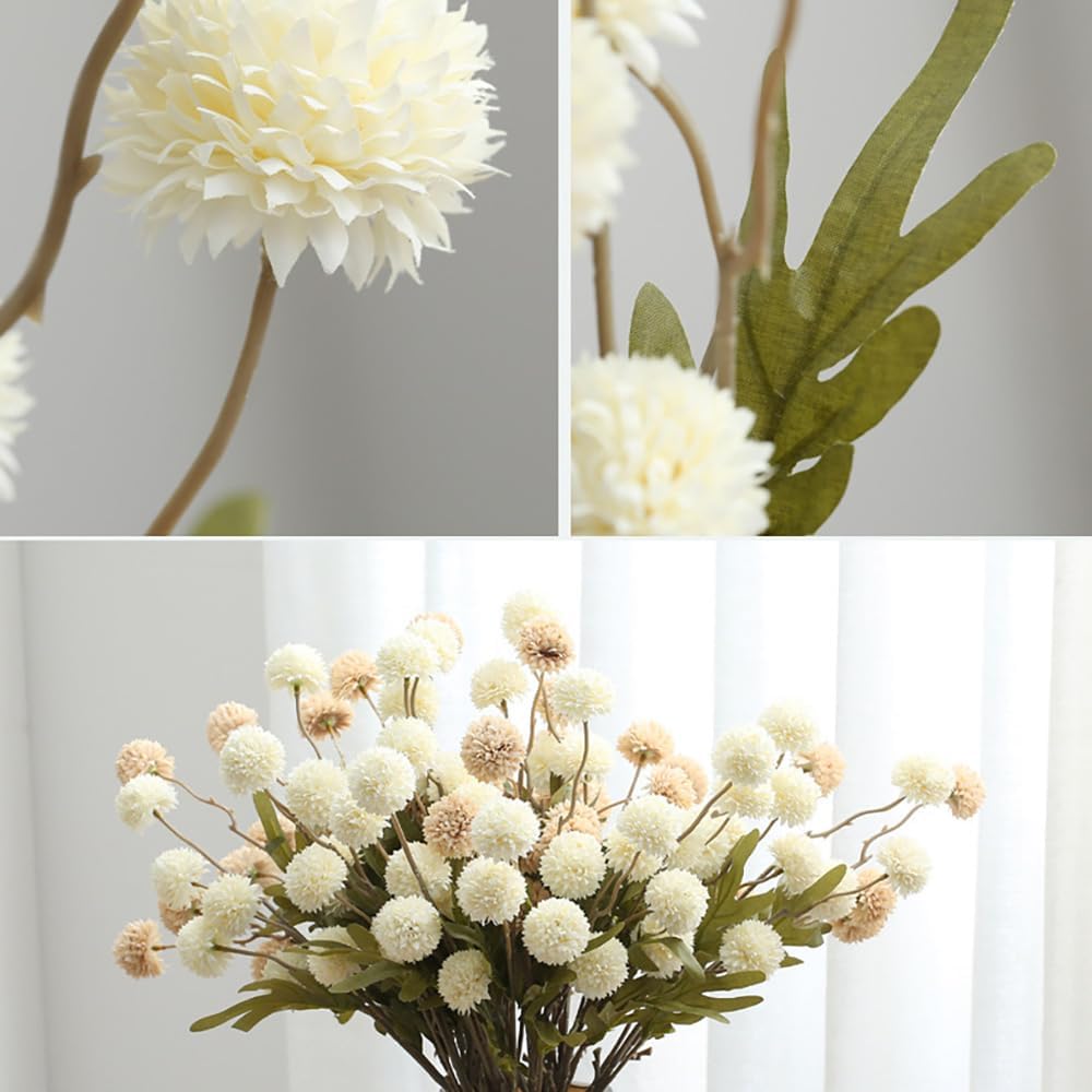 BEAYFILY Pompon Mum Artificial Flower, 8pcs Stems Faux Silk Mini Chrysanth, Bulk Fake Wedding Filler Flowers Flower Ball for DIY Bouquet Centerpieces Floral Arrangements Shower Decorations (Ivory) - Image 2