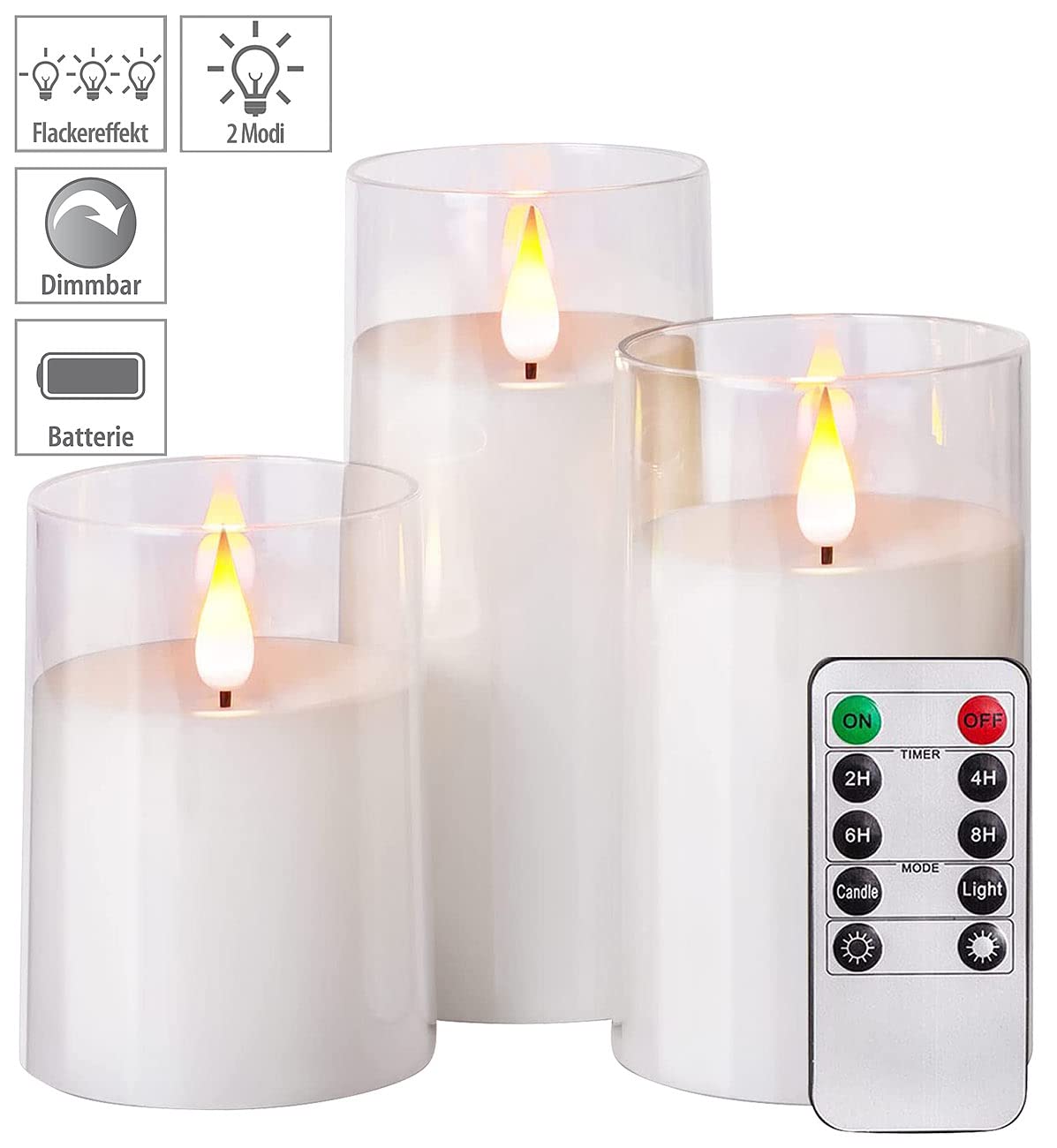 candele a led con telecomando: Set da 6 Candele LED in cera vera, con telecomando, diverse dimensioni, in vetro acrilico (realistiche, elettriche a cera, dimmer)