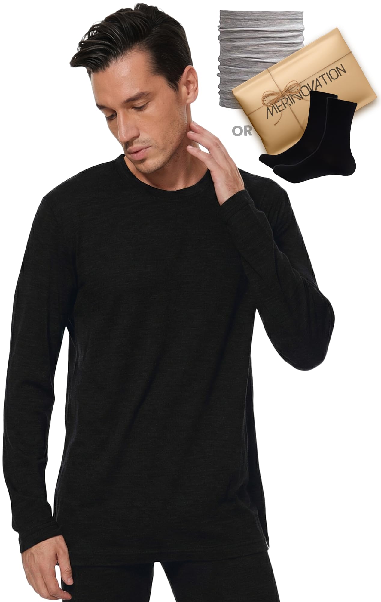 MERINNOVATION Merino Wool Base Layer Mens - 100% Merino Wool Shirts for Men Long Sleeve Thermal T-Shirt Lite - Midweight Top