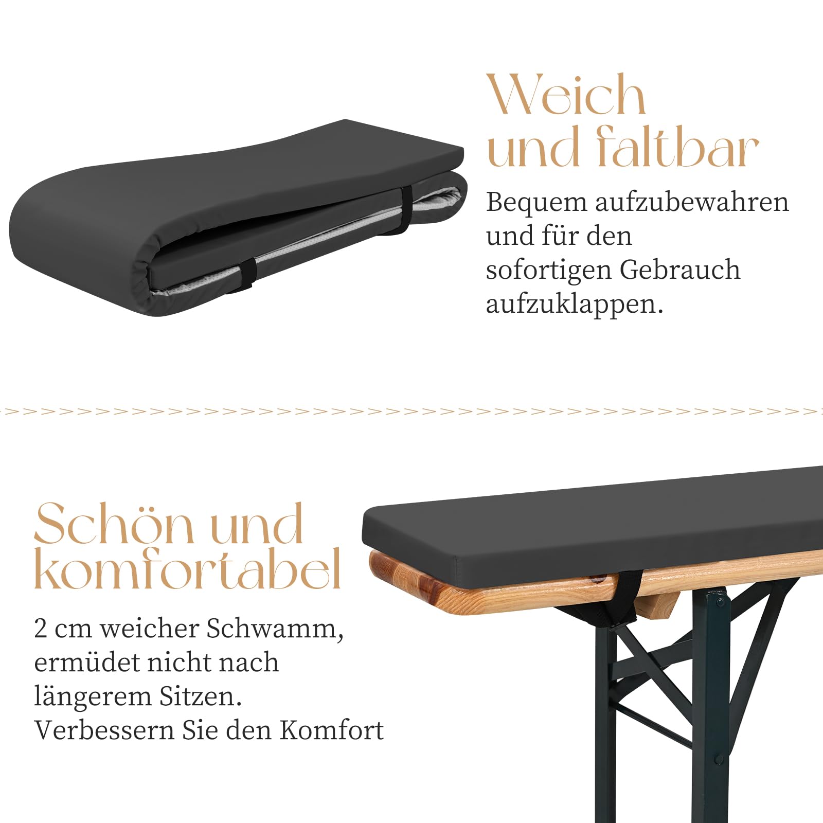 Teruntrue 4 Stück Bierbankauflagen, Bierbank Auflage 220x25x2cm bierzeltgarnitur Auflage, Waschbare bierbankauflagen für Biertisch & Party Festzeltgarnitur(Dunkelgrau)