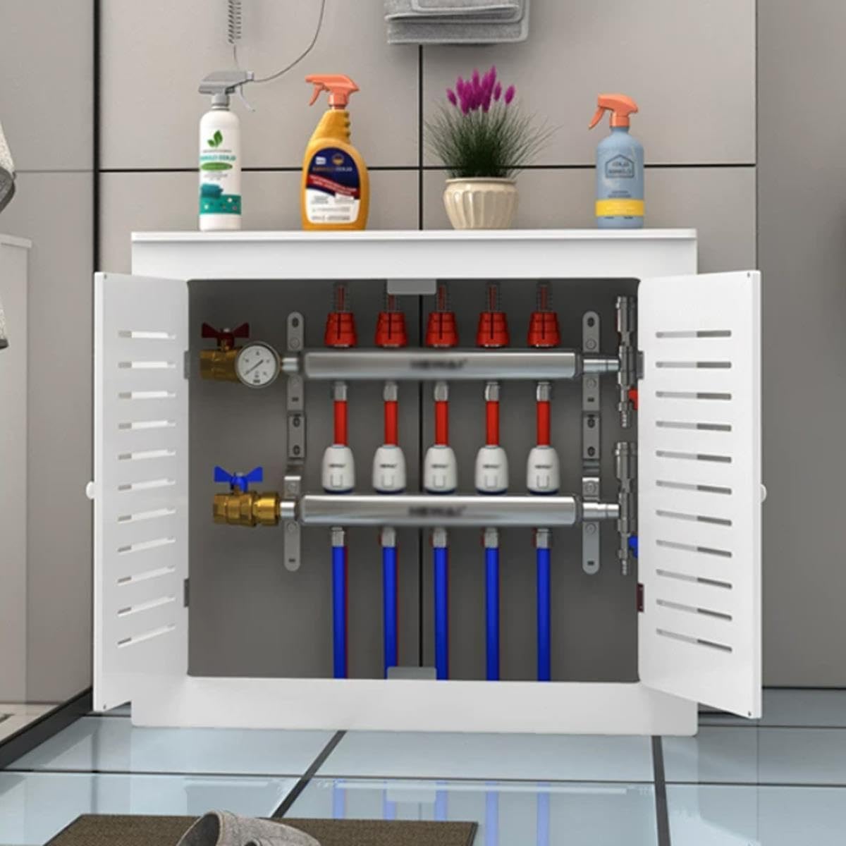 Gabinete decorativo con estante for radiador con WPC impermeable de 12 mm,