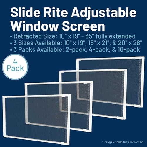 Adjustable & Expandable Window Screen 10" X 19" (4-Pack) Pre-Framed Window Screen Expands Up To 35" #TOP4