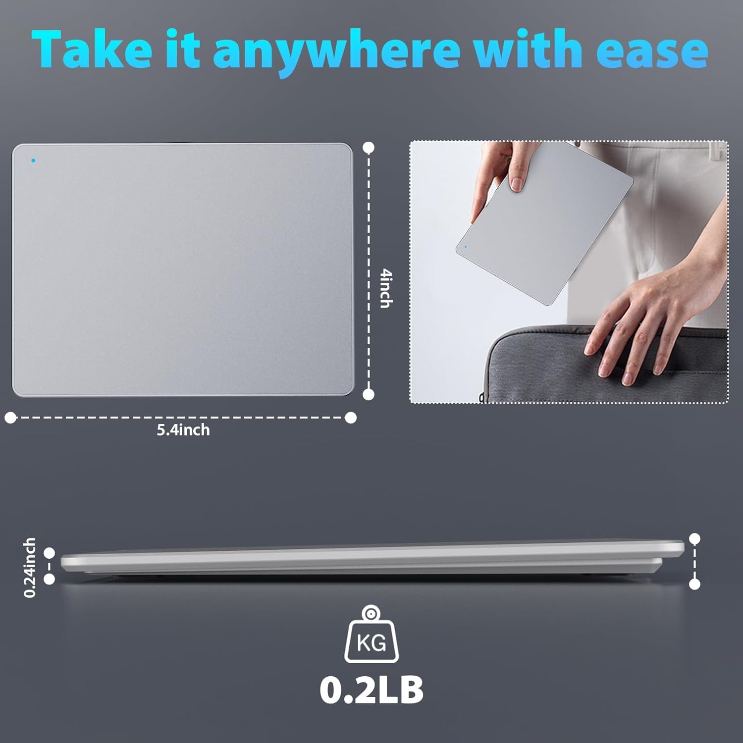 Touchpad Mouse para Windows 10/11, trackpad externo base de aluminio, navegación multitáctil con alta precisión, ratón con cable Touchpad para PC, portátil, plateado
