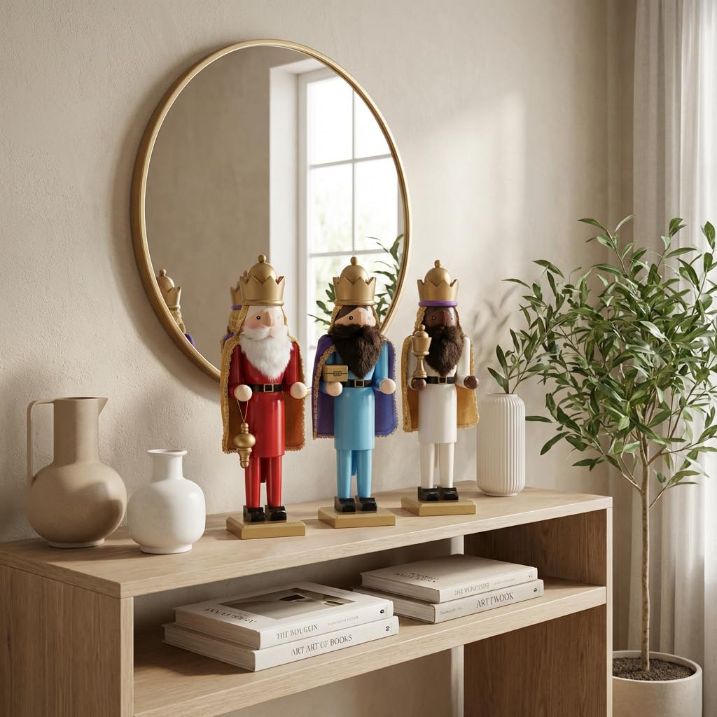 KAROLINE&CO. Decoracion Navidad Cascanueces Navidad 38 cm Set 3 Figuras Reyes Magos con Regalo | Adornos de Navidad y Christmas Decorations para hogar y escaparates