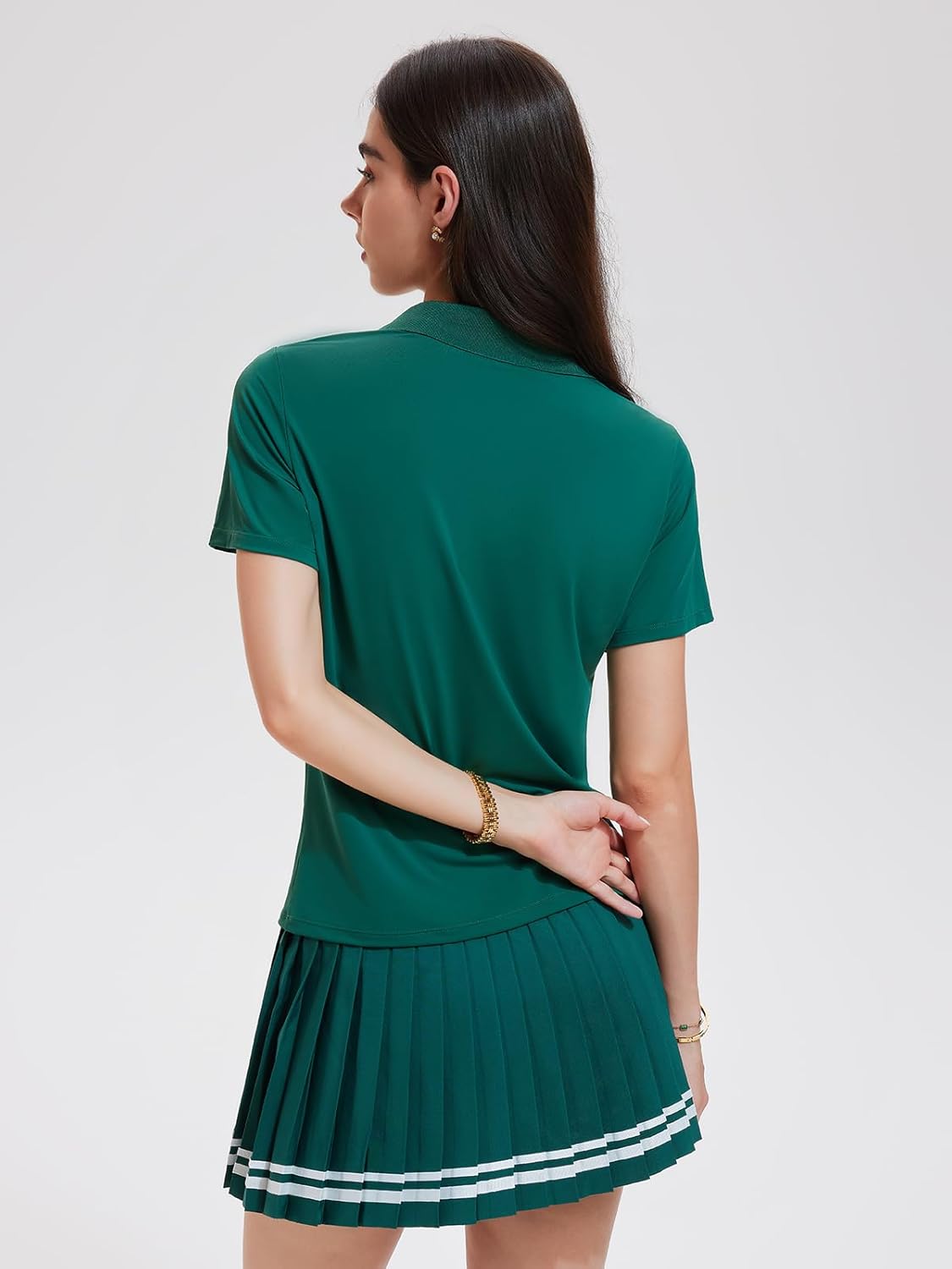 Women 2 Piece Tennis Skirt Set Pleated Golf Outfit, Polo V-Neck Athletic Dress Alternative Skort Set for Pickleball Pockets - Image 4