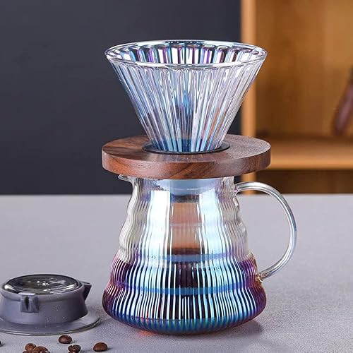 Miniatura 6 de V60 - Juego de cafetera con gotero, 17.7 onzas líquidas, gotero de café de vidrio V60 con base de madera para regalo de oficina en casa