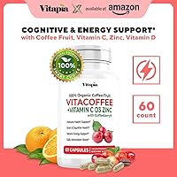 Vista 2 de Vitacoffee Píldoras de cafeína – Fruta de café, vitamina C, vitamina D, gluconato de zinc – Energía, memoria, enfoque, antioxidante, soporte