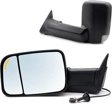 ReYee Towing Mirrors compatible with 1994 1995 1996 1997 Dodge Ram 1500 2500 3500 with Power Adjust LED Turn Signal Light Arrow Signal On Glass Manual Folding Black Cap LH RH