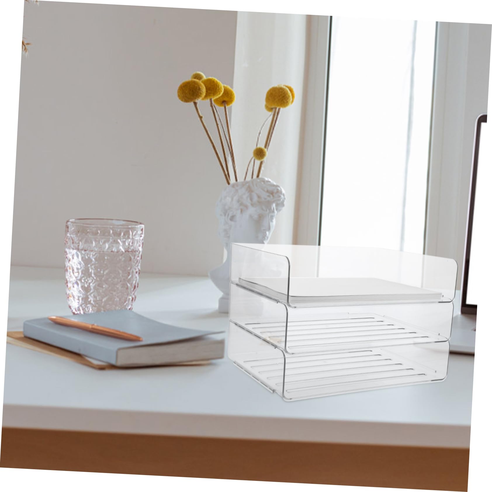 SHINEOFI 3livello Organizzatore per Documenti da Scrivania Vassoio Trasparente per Carta Organizer da Ufficio Vassoio Impilabile Portadocumenti Elegante per Posta e Materiali