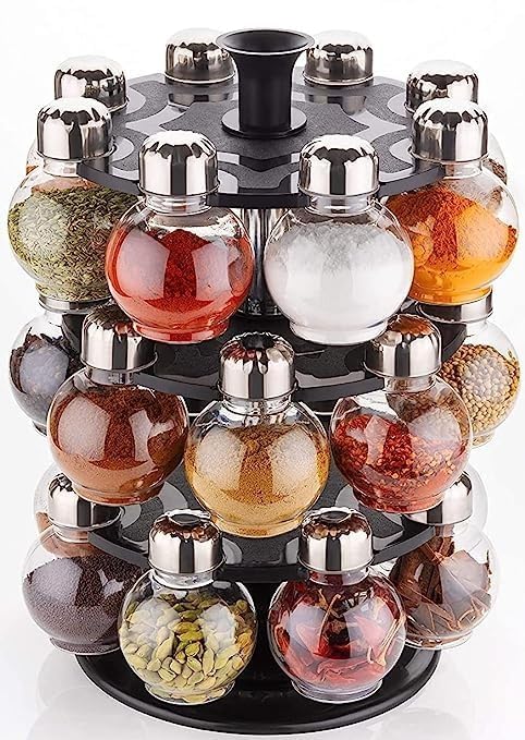 3D METRO SUPER STORE Revolving Spice Rack | 24 in 1 Masala Rack Set | Big Spice Container | Seasoning Kitchen Storage Organization | Turntable Condiment Stand
