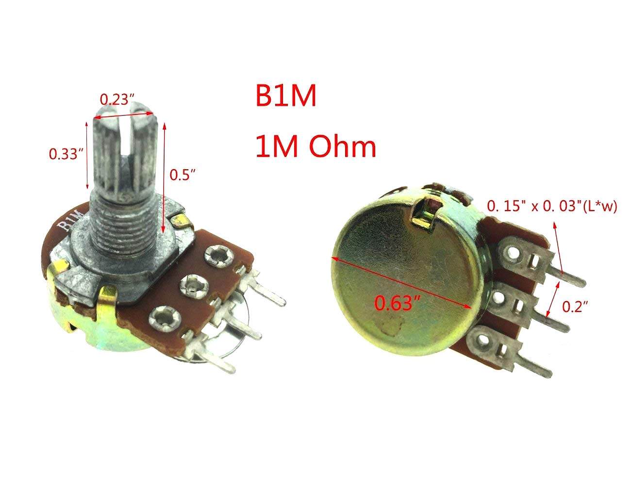 Rotary Potentiometers - 5 Pack 1M Ohm -3 Rotary Potentiometers - 5 Pack 1M Ohm -3