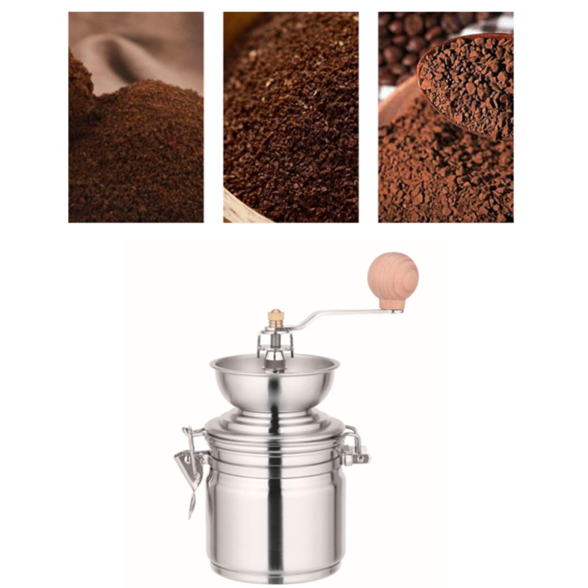 Molinillo de Café Fresa Cónica de Acero Inoxidable Manual Diseño Compacto y Dispensador para Granos de Café y Pimienta para Hogar y Cafetería