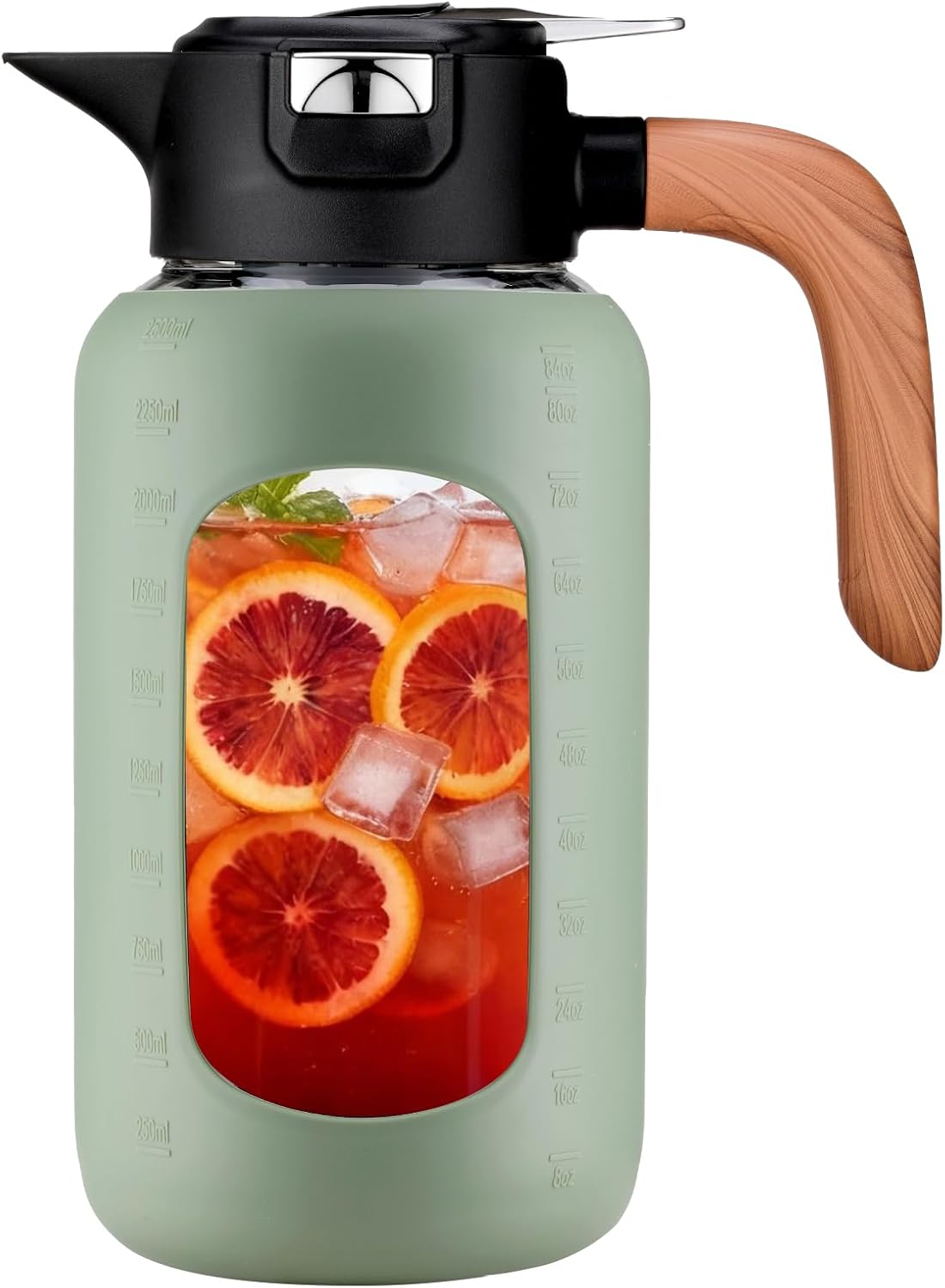 84 oz/2.5 Liter Glass Pitcher with Lid and Handle, Glass Carafe/Jug for Hot/Cold Water, Large Iced Tea Pitcher for Coffee, Juice and Homemade Beverage