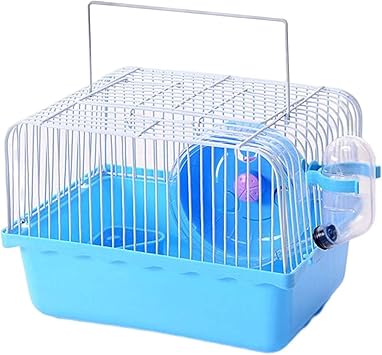MagiDeal Hamster Cage Small Dish Supplies Hamster Cage with Running Wheel with Accessories Pet Cage Carrying Case Transport Cage for Pet Toy, Blue