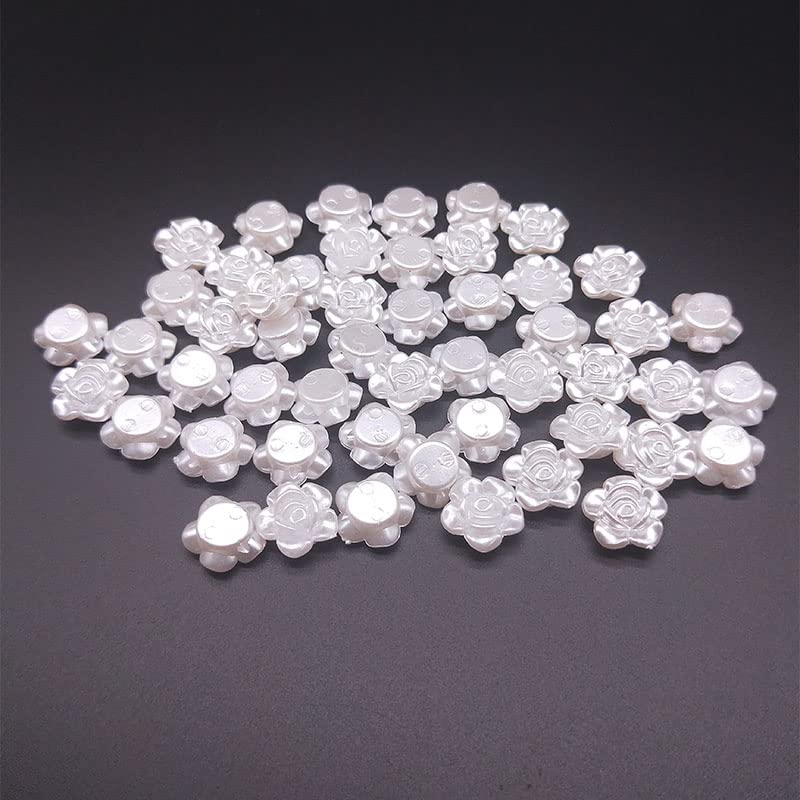 50pcs Mix Color White Beige Flower Beads Straight Hole Flat Back Simulated Half Pearl Bead DIY Craft Jewelry Making Accessories - (Color: Style 5)