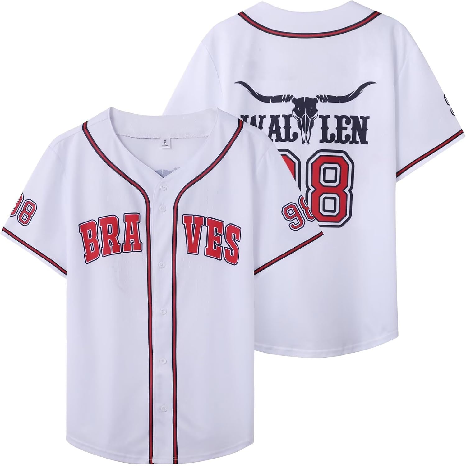 Women 98 Baseball Jersey Country Music Graphic Shirt Cow Bull Skull Tshirt Button Down Vintage Fan Tee Tops - Image 3