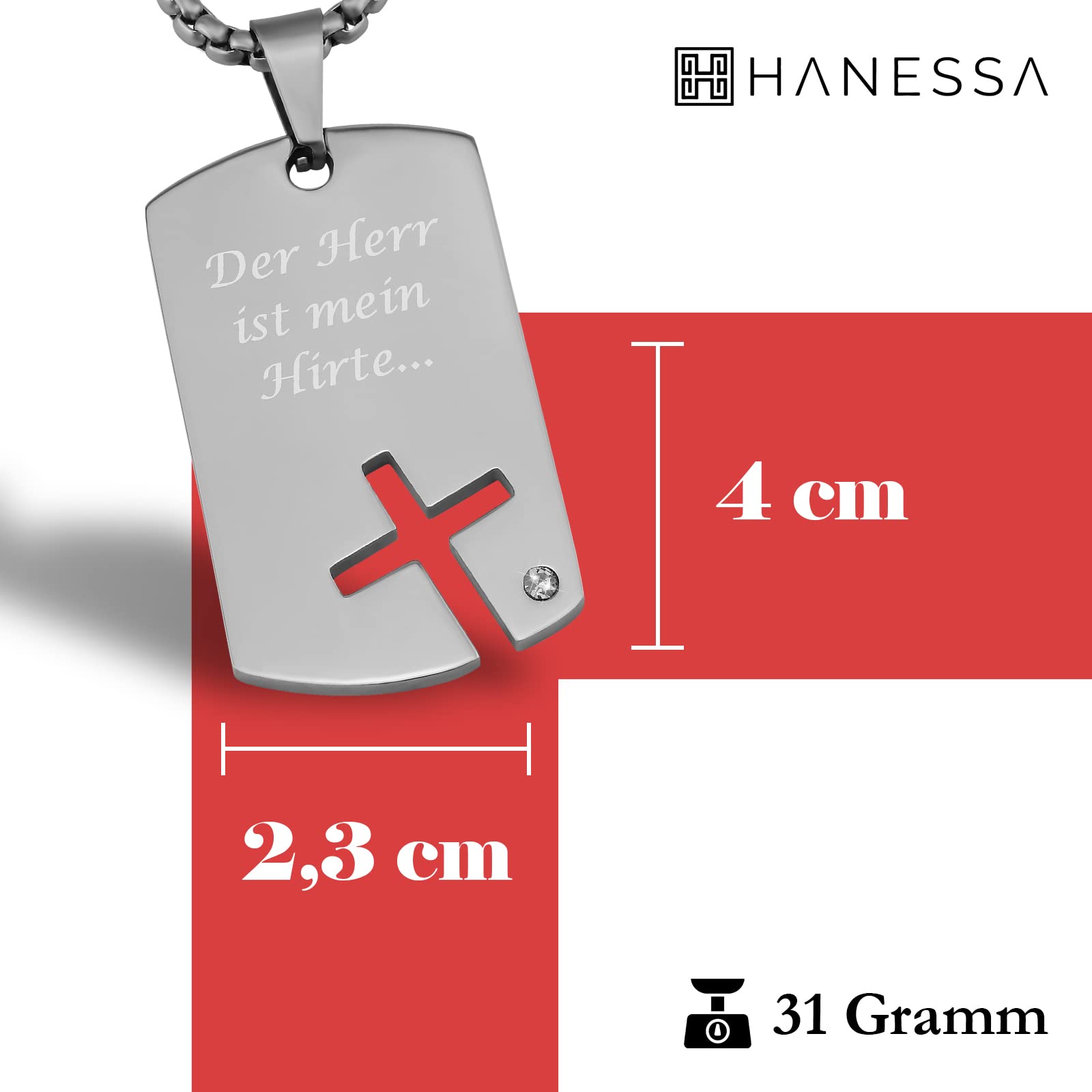 Personalisierte Kette mit Gravur Edelstahl 60 cm mit Anhänger Dog Tag Kreuz - Personalisierte Halskette für Männer und Frauen - Personalisierter Schmuck Damen Herren