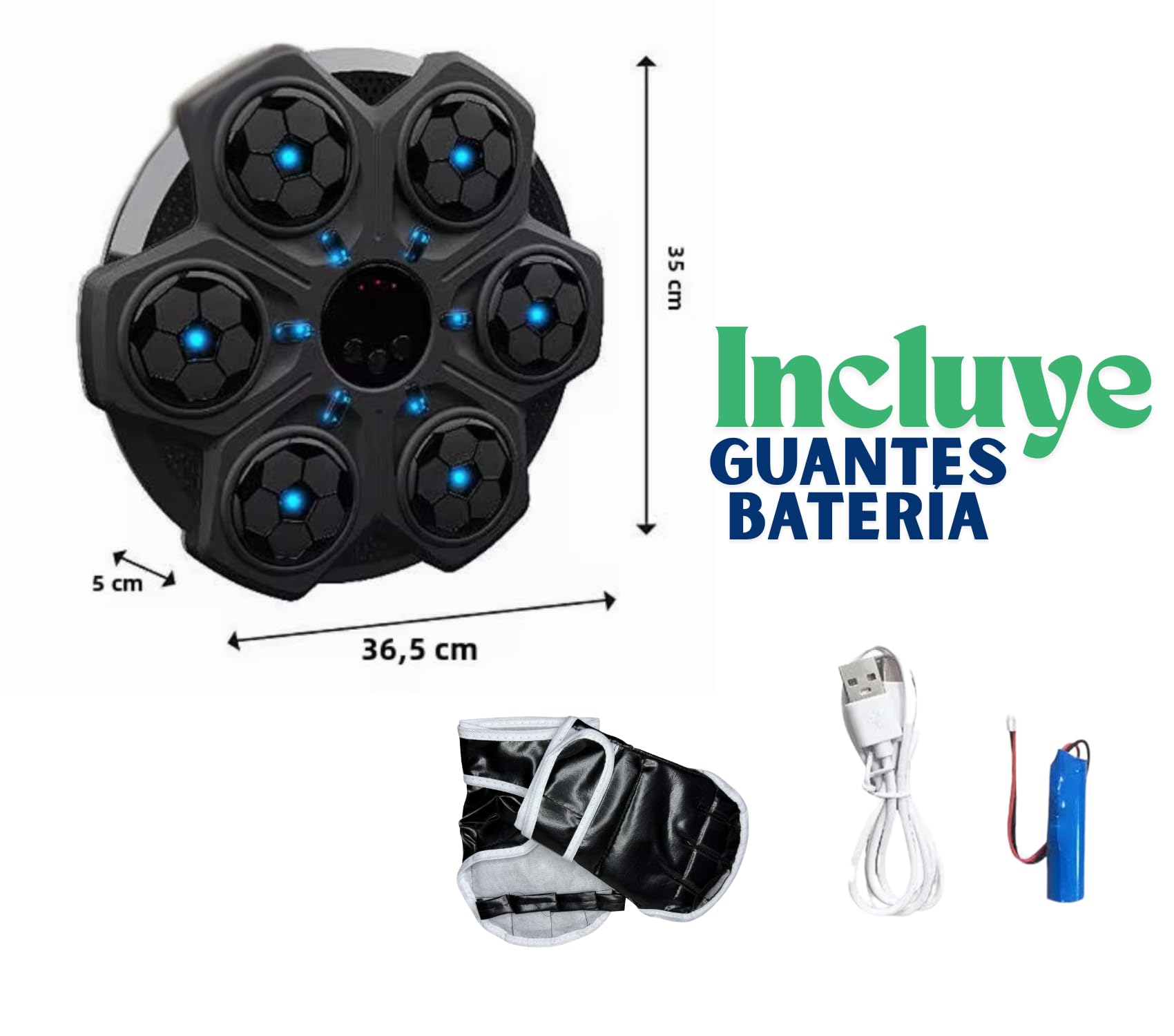 Genérico Máquina de Boxeo Electrónica con Luces LED, Sonido y Bluetooth| Juego de Reflejos para Niños y Adultos| Música Personalizable, Guantes Incluidos, Batería de Litio Recargable USB.