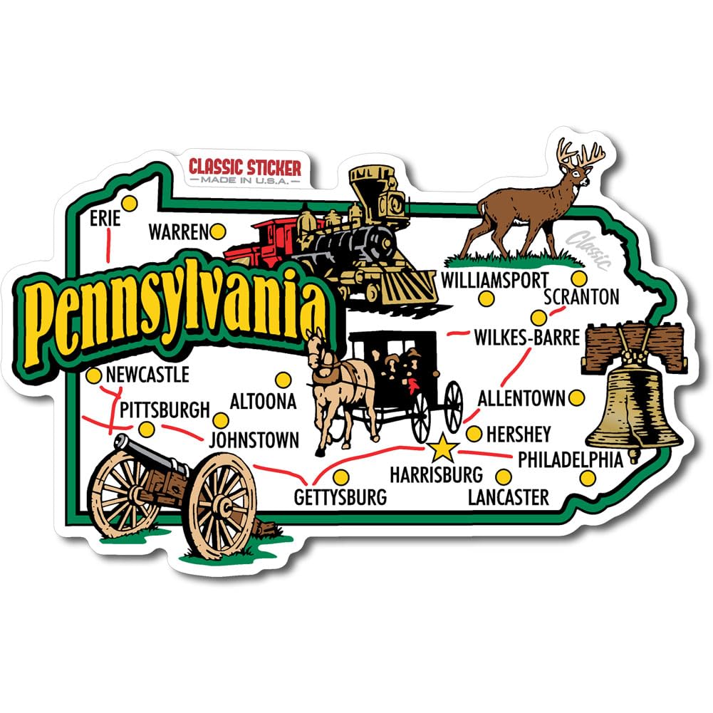 Pennsylvania Jumbo State Sticker by Classic Magnets, 4.3" x 2.7", Collectible Durable Vinyl UV Weatherproof Souvenirs and Gifts Made in the USA