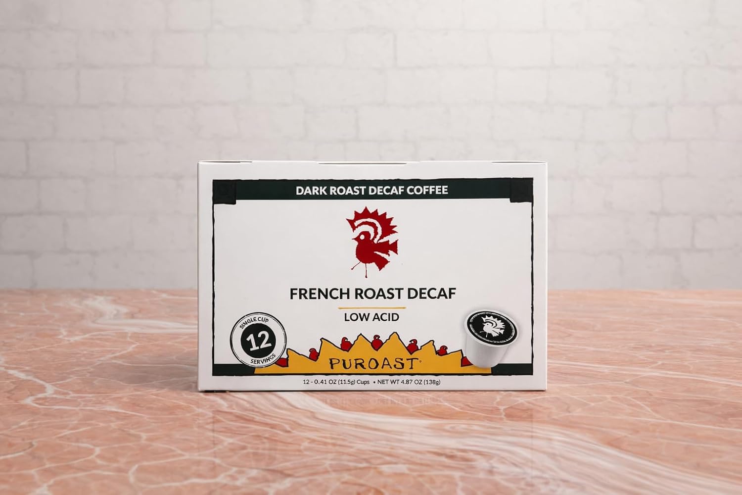 Puroast Low Acid French Roast Decaf Coffee Pods 12 Count – 5X Less Acid, 5X Higher Antioxidants, Smooth Bold Flavor, K-Cup Compatible, No Bitterness, Easy on Stomach