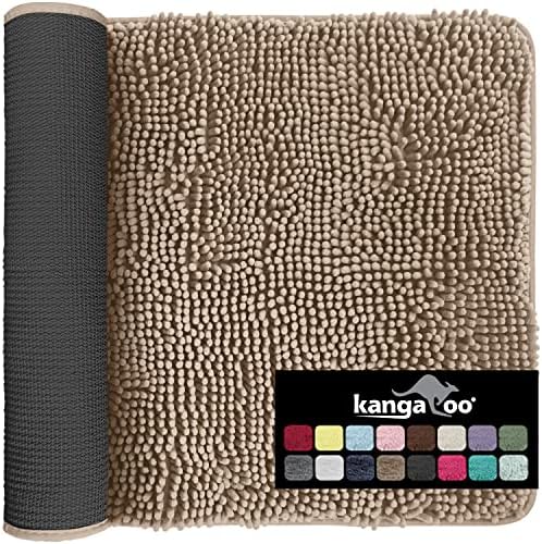 KANGAROO Luxury Chenille Bath Rug, Extra Soft and Absorbent Shaggy Bathroom Rugs, Machine Wash Mat, Strong Underside, Plush Carpet Mats for Kids Tub, Shower, Bathtub and Bath Room, 24x17, Beige