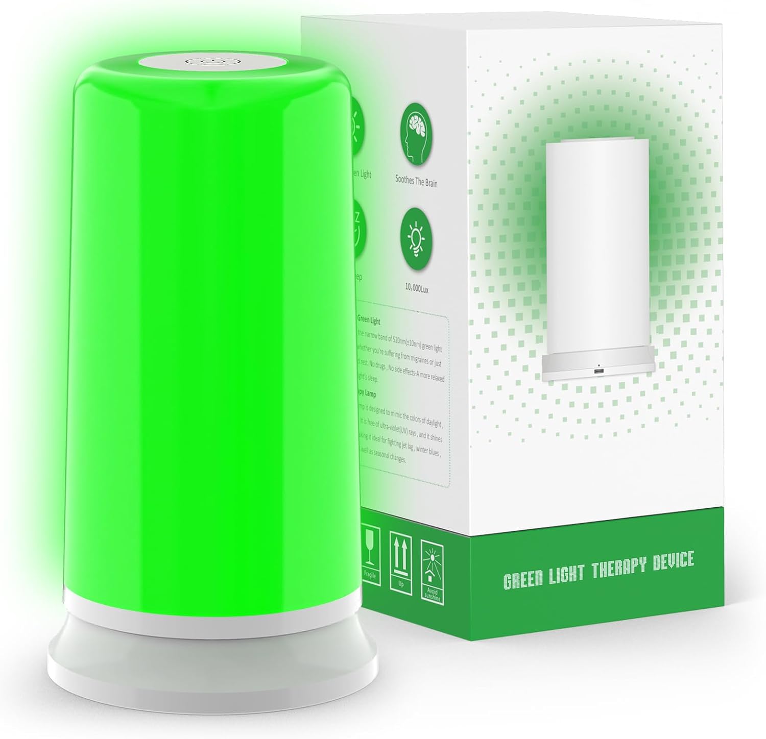 Green Light Therapy for Migraines, Headaches, Insomnia, Anxiety Relief, 520nm Narrow Band Green Migraine Light Sleep Aid Lamp to Support Deep Relaxation, Dimmable Sleep Device