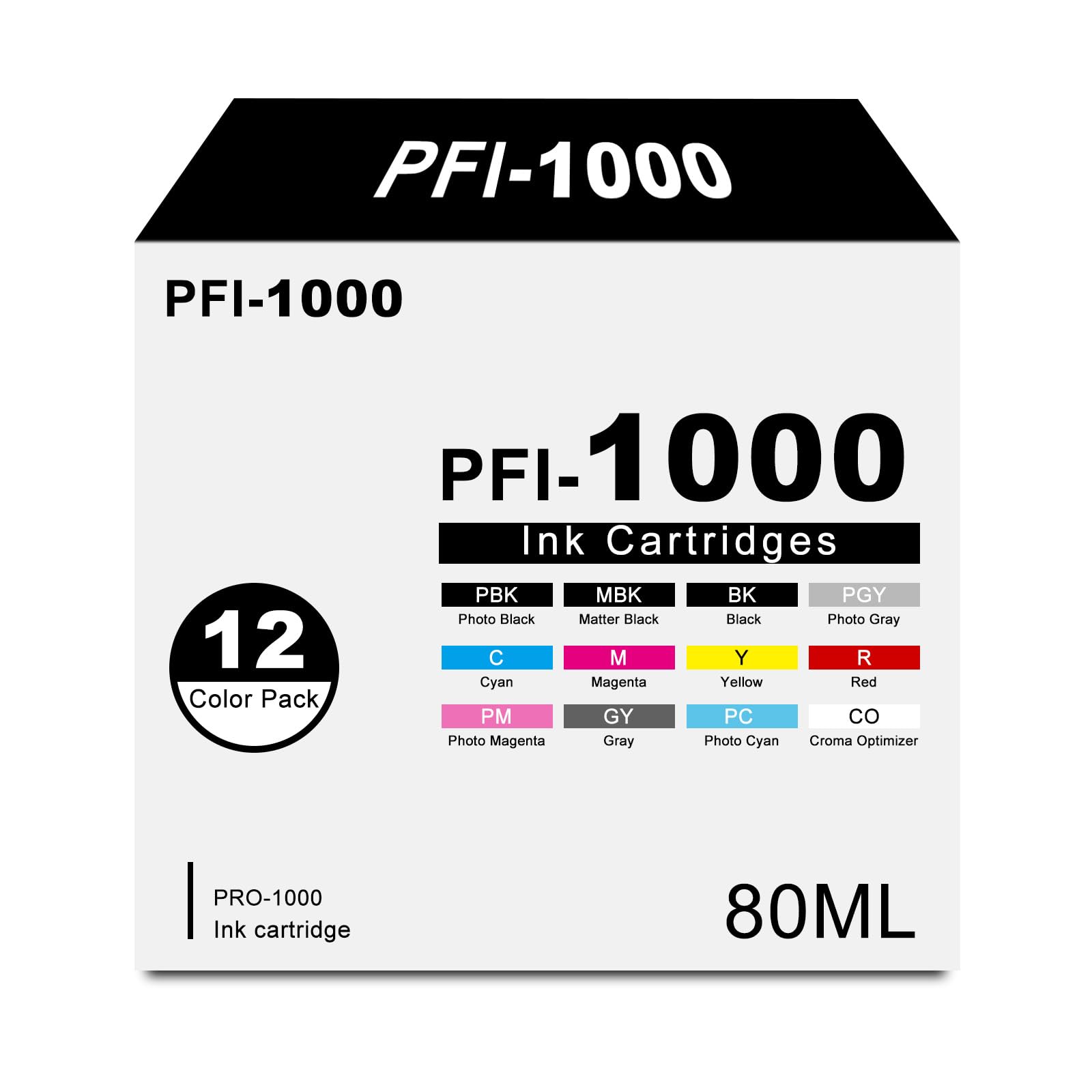 PFI-1000 Ink Tank Replacement for Canon PFI1000 80ML Ink Cartridge for ImagePROGRAF PRO-1000 Printers, (MB/C/M/Y/GY/R/PM/PC/CO/PBK/BL/PGY)