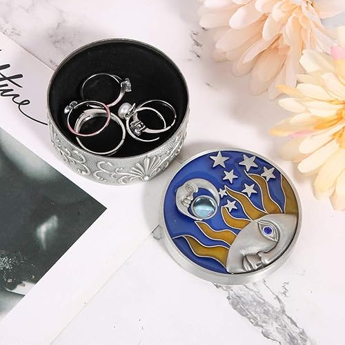 Miniatura 4 de Bonito joyero, organizador de joyas compacto, organizador de joyas creativo, caja de abalorios de estrella redonda y media luna con tapas, forro de