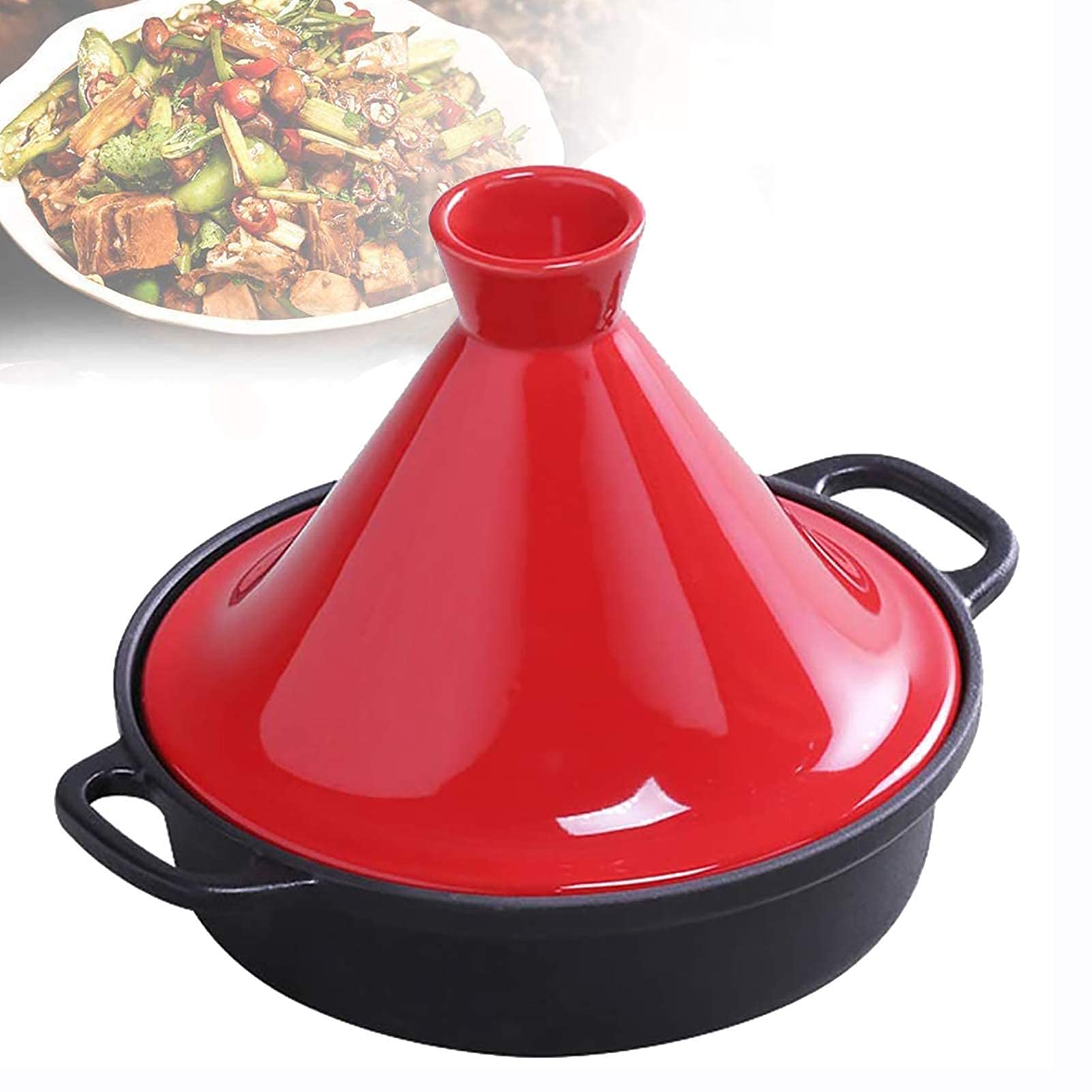NERDOH Cast Iron Pot w Ceramic Lid Enameled Cast Iron Moroccan Cooking for Cooking and Stew Casserole Slow