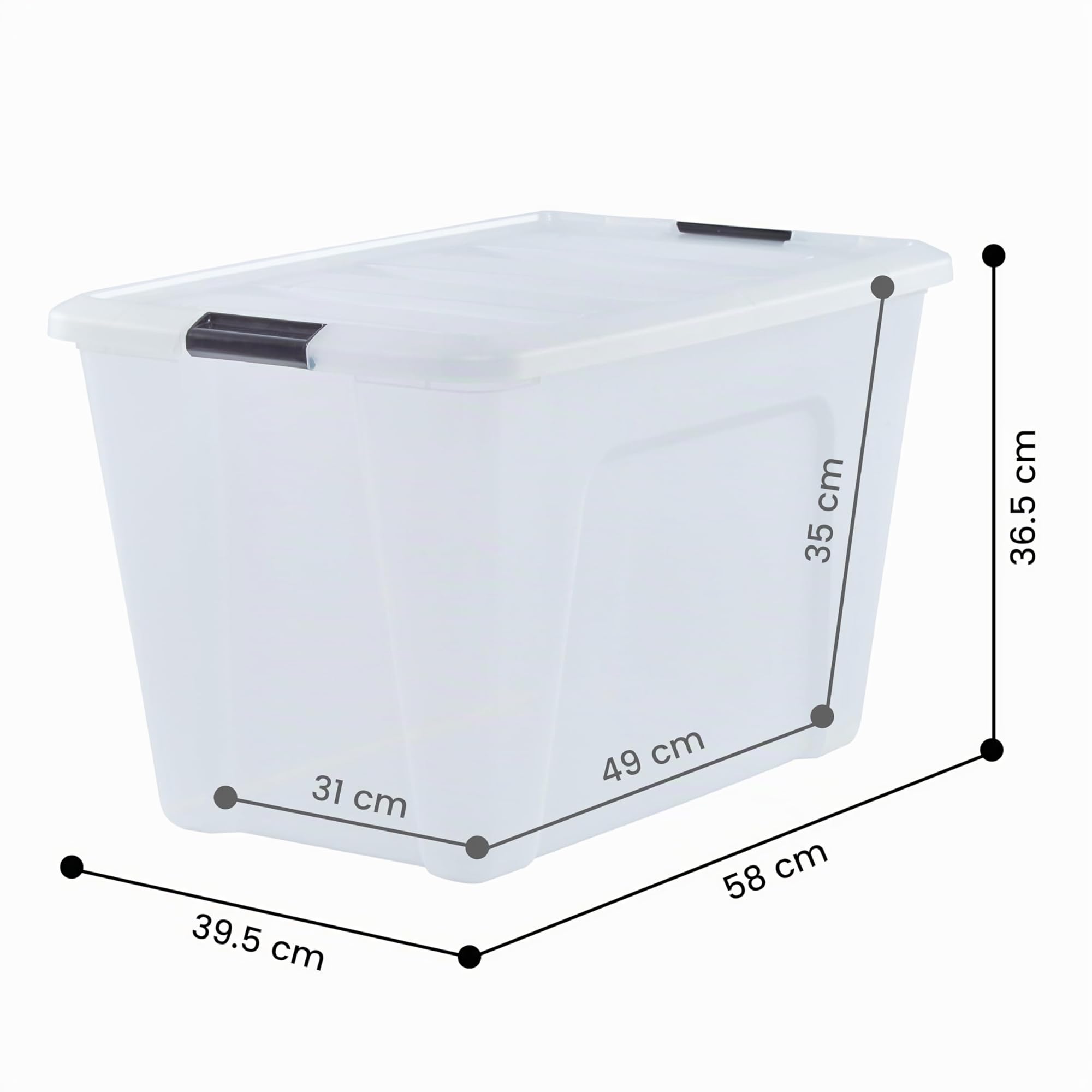 Iris Ohyama, Aufbewahrungsbox aus Kunststoff, 60 L, Büro-Aufbewahrungsbox, 4er-Set, DDNTB-60, Transparent, Stapelbar, Verschlussclips, B58 x T39,5 x H36,5 cm