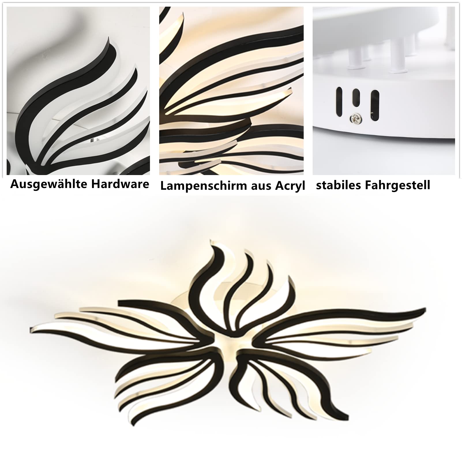 Moderne LED Deckenleuchte Dimmbar - 48W Wohnzimmerlampe Deckenlampe Schlafzimmer mit Fernbedienung Lichtfarbe Helligkeit Farbwechsel - Schwarz Deckenbeleuchtung Lampe Dimming Innenbeleuchtung