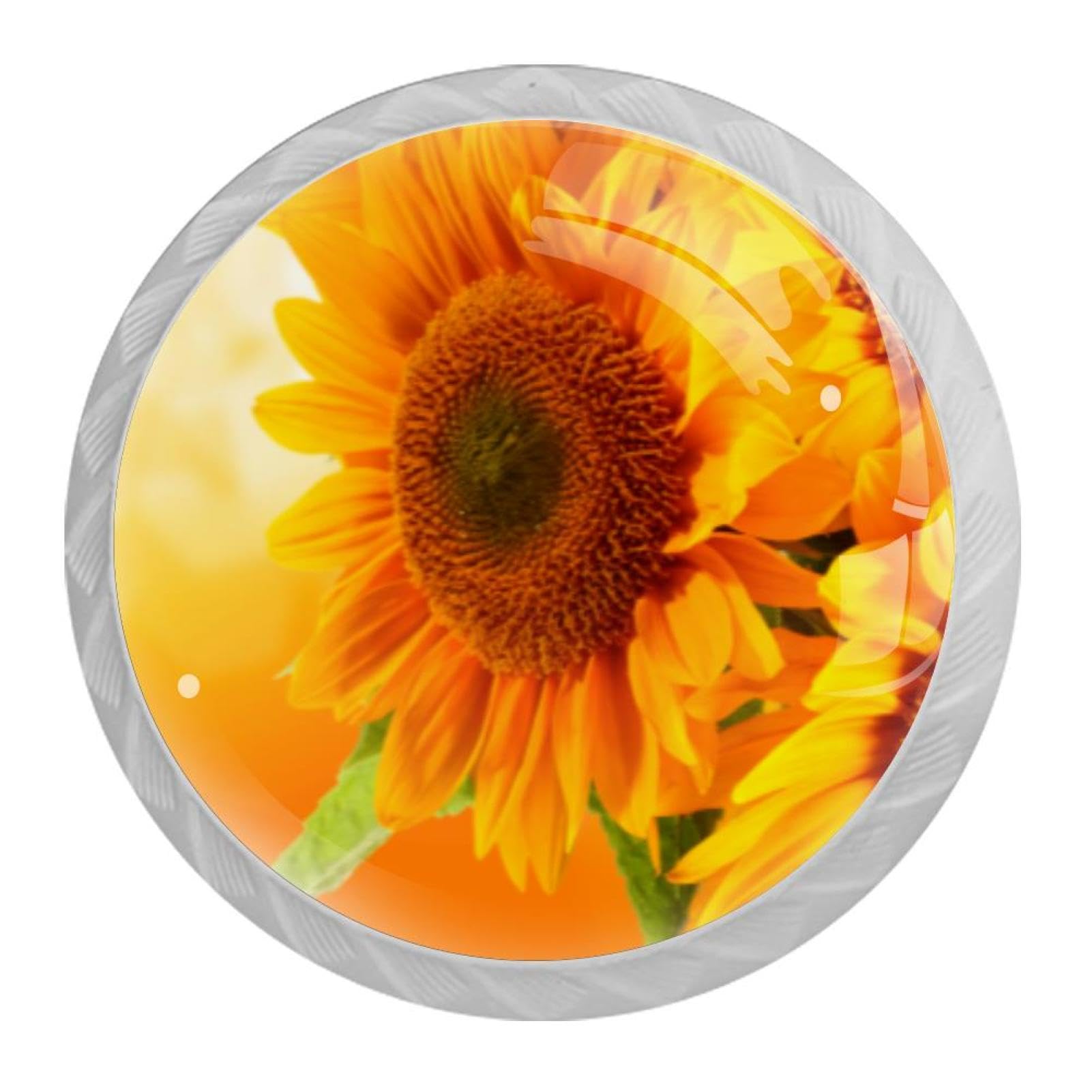Tqmspg 4 Pieces Drawer Pulls Sunflowers Door Knobs Dresser Handles for Kitchen Wardrobe Cupboard Hardware Furniture