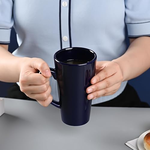 Miniatura 4 de BYCNZB Tazas de café altas de cerámica de embudo de 16 onzas para café, té, cacao, café con leche, leche, juego de 4 unidades (Cobalto)