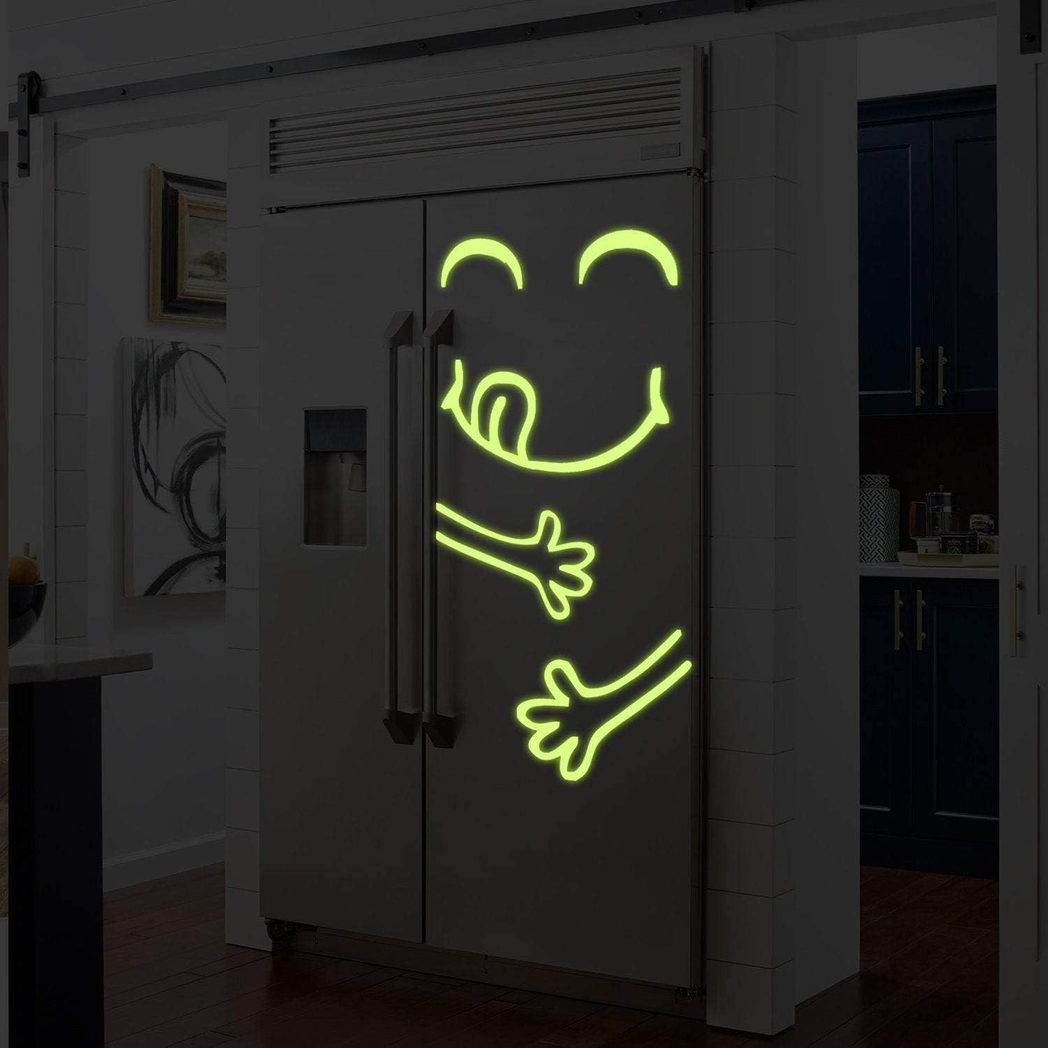 Glow in Dark Kitchen Fridge Door Vinyl Cute Sticker - Night Glowing Art Food Refrigerator Freezer Decal - Realistic Luminescent Light Ghost