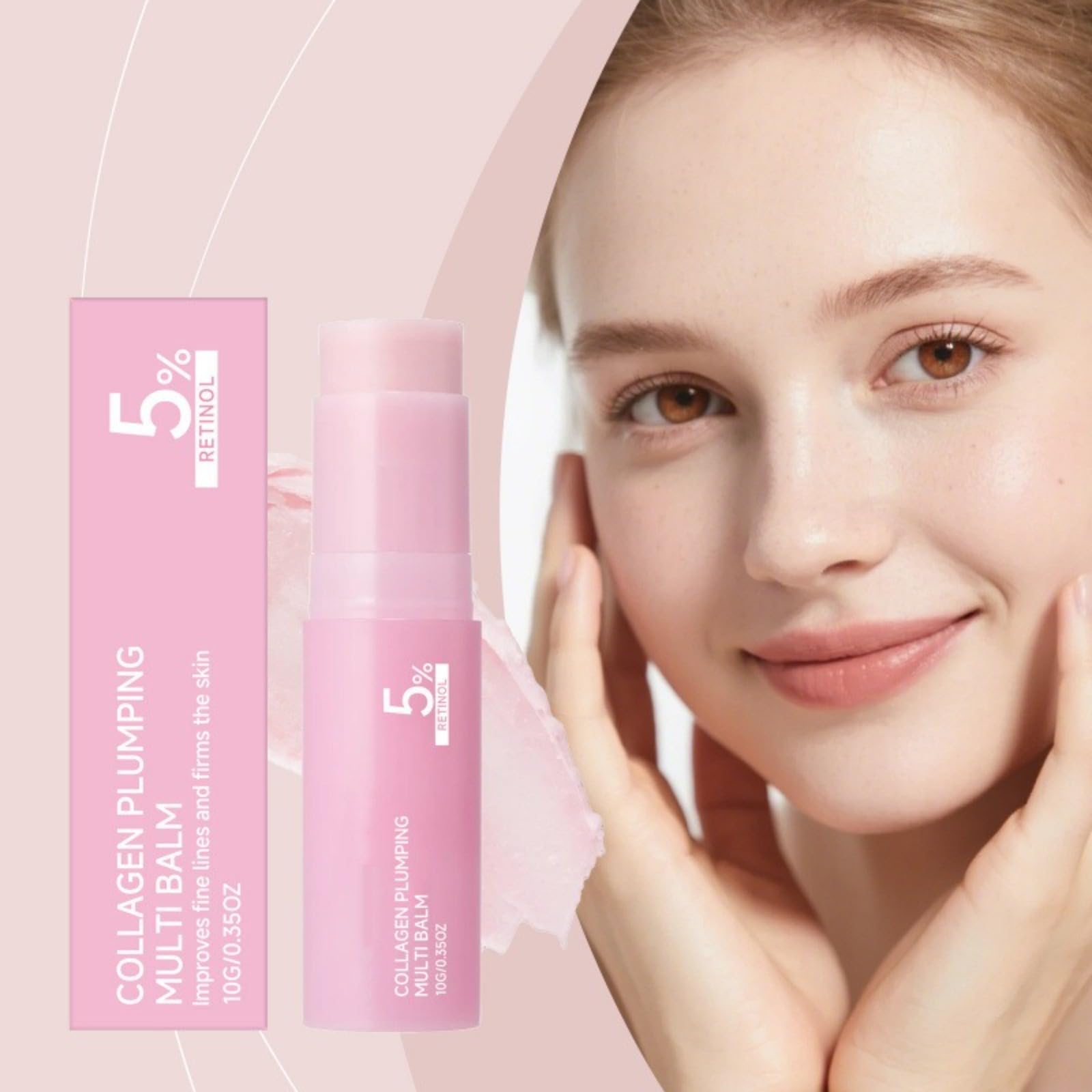 Pink Collagen Volume Multi Balm Stick, Nawilżający podkład do makijażu twarzy i podkładu, nielepki nawilżający Rapinde absorpcja do ust, oczu i szyi przeciwzmarszczkowy i nawilżający, ujędrnia